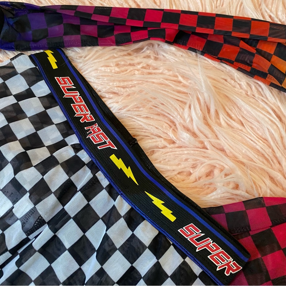 Nwot Current Mood Multi Color Mesh Checkered Long… - image 7